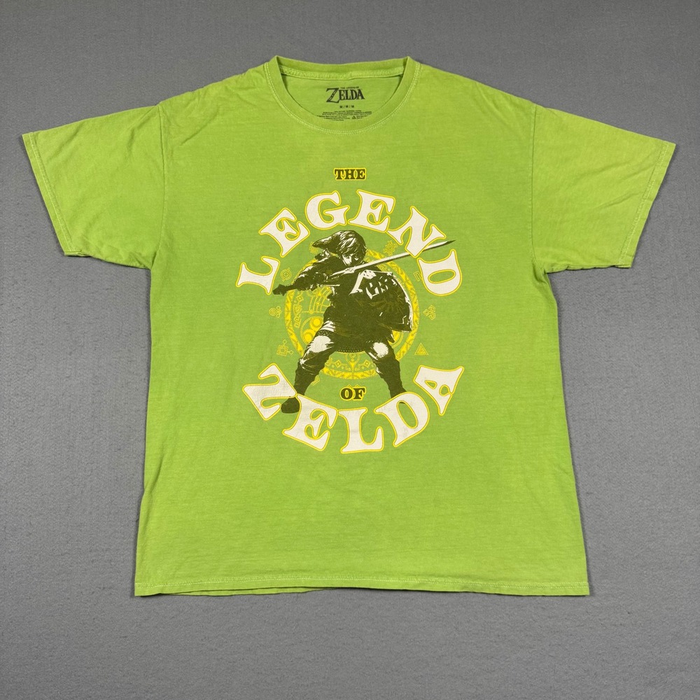 Nintendo Legend of Zelda T-Shirt Mens Medium Green Cotton Link Graphic Gamer Tee